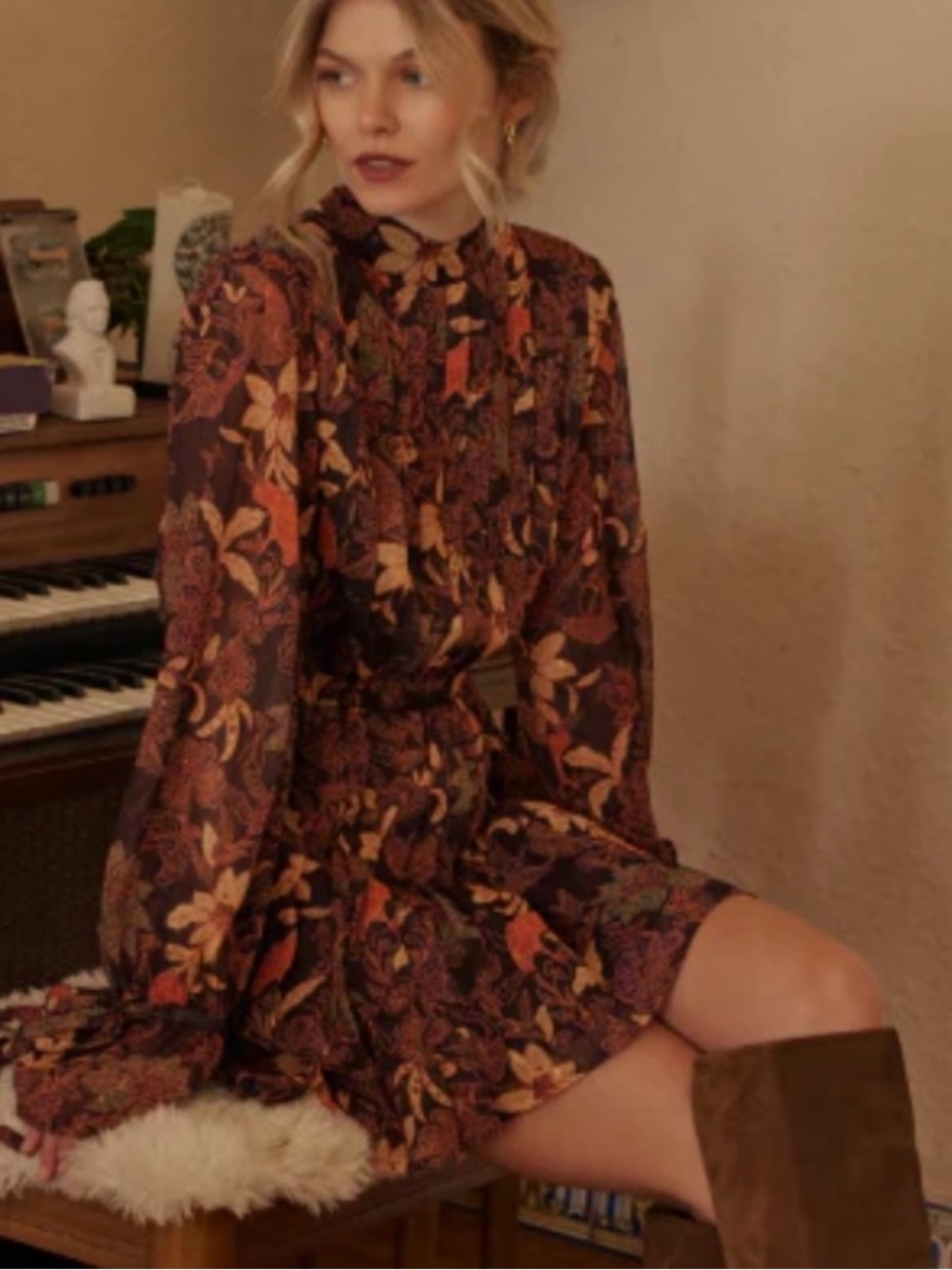 Lost and Wander Women’s Bergamot Mock Neck Floral Long-Sleeve Dress